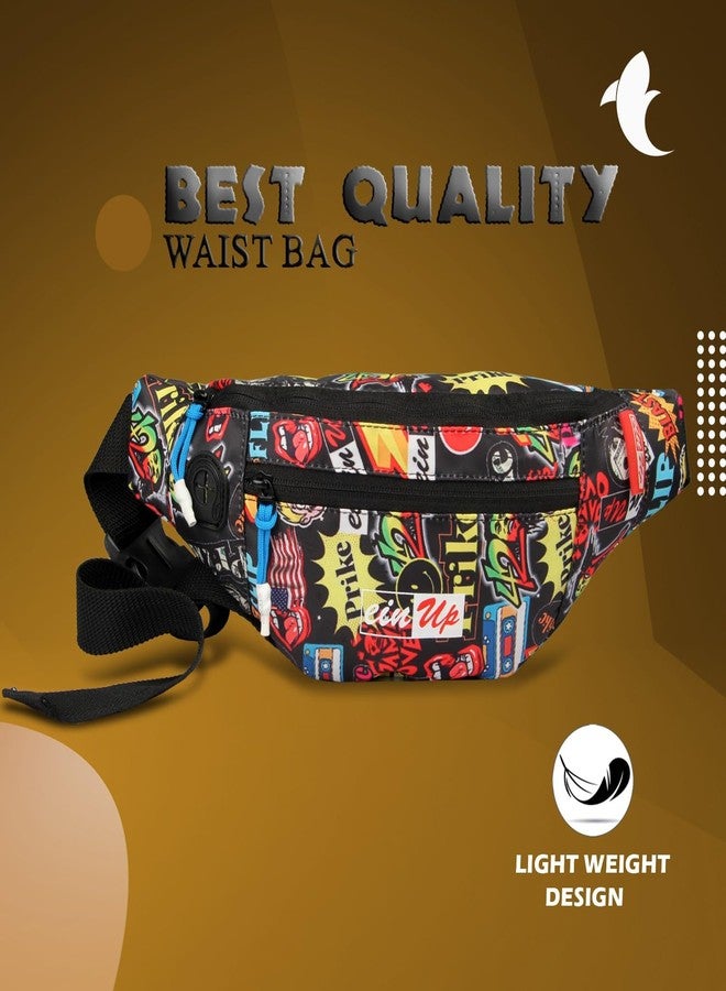 World Star Polyester Waist Pack Travel Handy Hiking Zip Pouch Document Money Phone Belt Sport Bag for Men and Women and Adult | Multicolor | Printted Rock fkh Waist Bag - Image 4