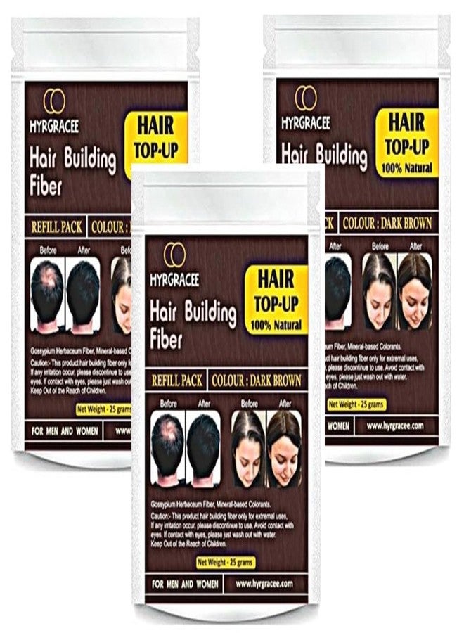 Hyrgracee® Hair Building Fiber Concealer Refill Use For all Branded Hair Fiber. (Dark Brown 25+25+25 gram) Pack of 3, 75 gram - Image 1