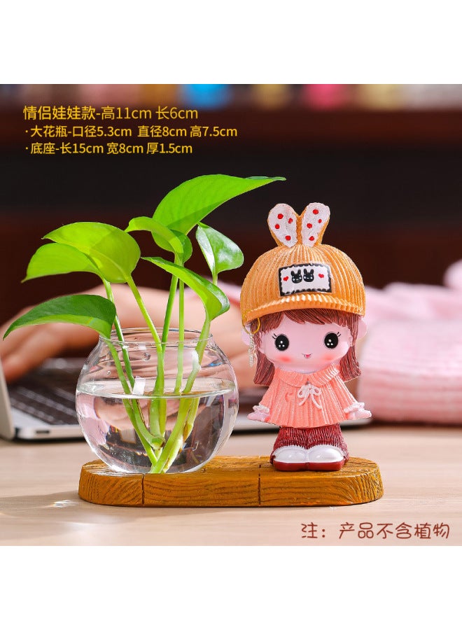 Ornaments Decoration Office Resin Crafts Small Ornaments Pothos Vase Flower Arrangement Transparent Glass Bottle New Style