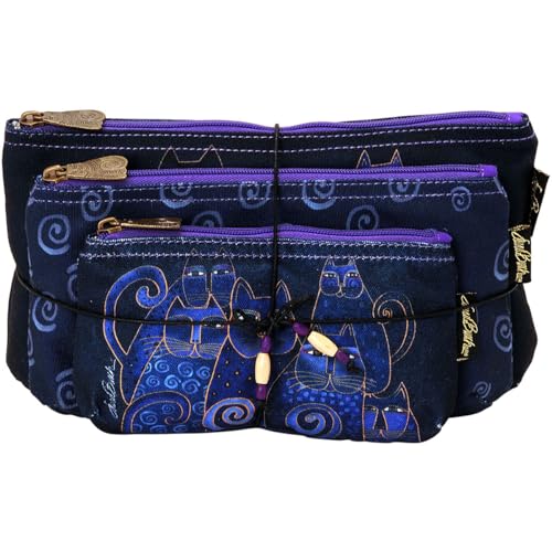 Zeckos Laurel Burch 27979 Cosmetic Bags 3 Pack, Indigo Cats - Image 4