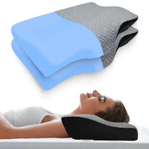 Sleepsia Cervical Pillow for Neck & Shoulder Pain Relief | 1-Year Warranty| Orthopedic Memory Foam Cervical Pillow, Spondylitis-Ortho Neck Support Medical Pillow (Grey/Black Gel Infused, Pack of 2) - Image 1