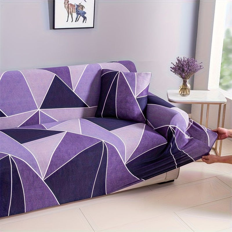 1 Piece Purple Square Stretch Sofa Cover Full Wrap Protective Slipcover 2 Seater All Season Universal Lazy Cat Scratch Proof L Shaped Chaise Lounge Sectional Sofa Cover Set Includes 16 54 By 16 54 Inch Pillowcase - Image 2