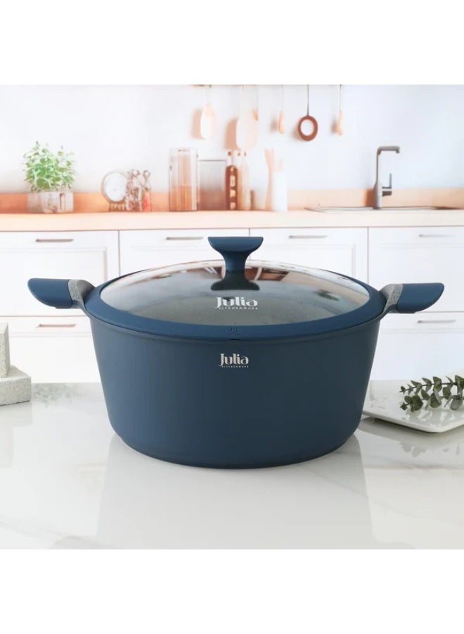 Julia Elite Uni Casserole 24cm with Lid - Blue - Gray Granite Non-Stick - Induction Ready - Image 1