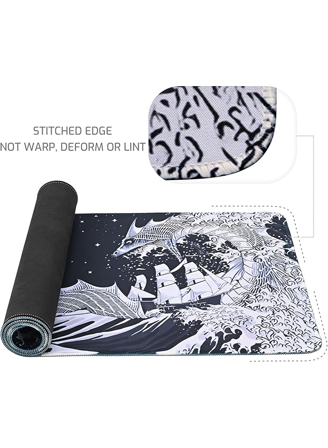 erorex 31.4 Inch X11.8 Inch Extended Large Gaming Mouse Pad Xl Large Non Slip Rubber Base Mousepad With Stitched Edges Waterproof Keyboard Mouse Mat Desk Pad Japanese Sea Wave Black And White Tones - Image 4