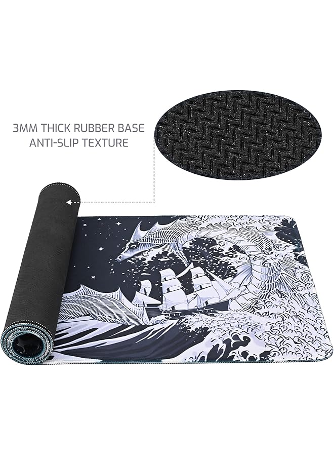 erorex 31.4 Inch X11.8 Inch Extended Large Gaming Mouse Pad Xl Large Non Slip Rubber Base Mousepad With Stitched Edges Waterproof Keyboard Mouse Mat Desk Pad Japanese Sea Wave Black And White Tones - Image 3