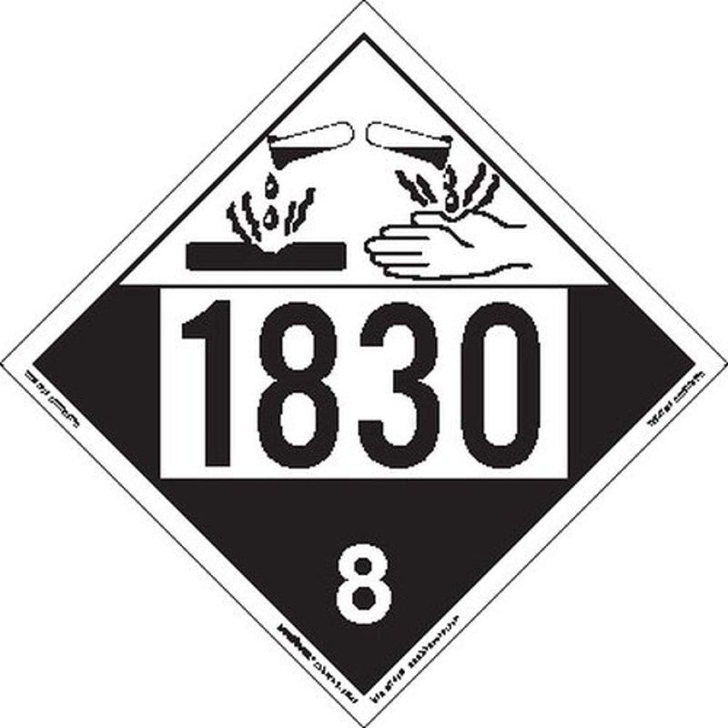 ZEZ41830 UN 1830 Corrosive Hazmat Placard, E-Z Removable Vinyl (Pack of 25)