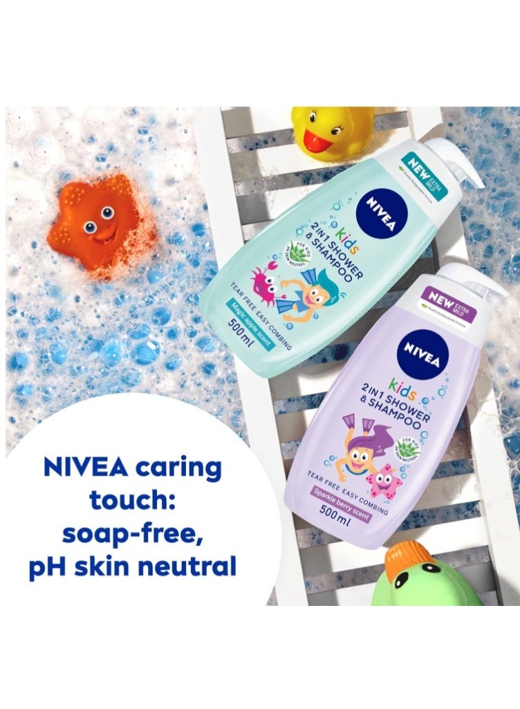 NIVEA Kids 3in1 Shower & Shampoo Bath, Bio Aloe Vera Apple Scent, 2x500ml - Image 2