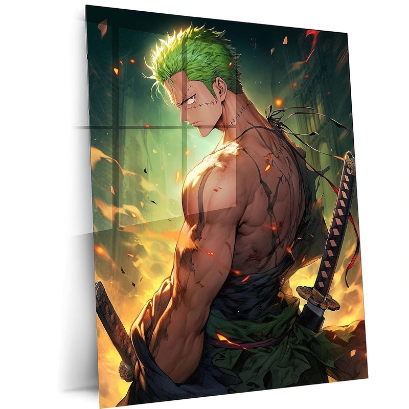 TURTLEWINGS Zoro One Piece Anime Smiling Metal Print HD Metal Wall Art Posters Frames 12 8 inches