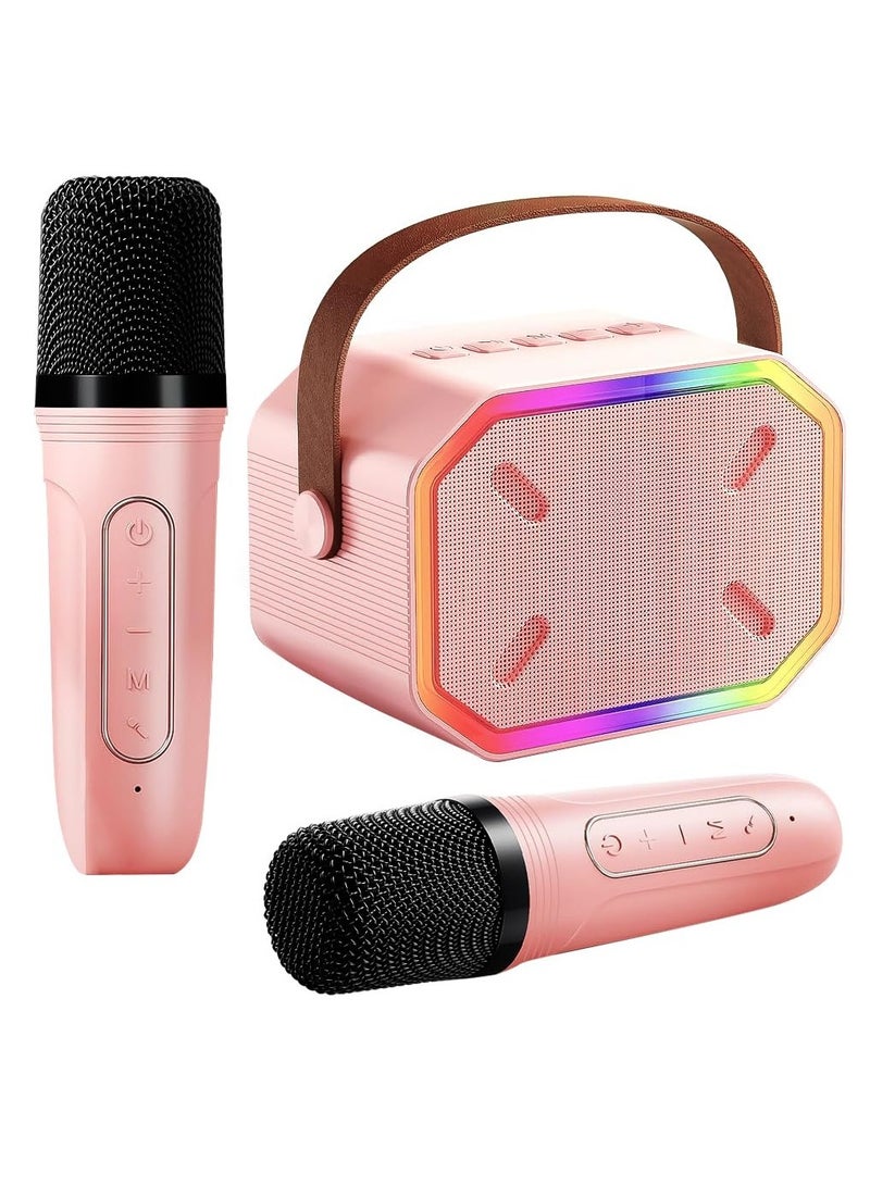 SOLARAE Portable Karaoke Machine, Bluetooth 5.3,Karaoke Speaker with 2 Wireless Mics, LED Lights, Magic Sound, Large Capacity Battery, Family Home Party Birthday Gift, Kids Gift for Girls Boys, Pink - Image 1