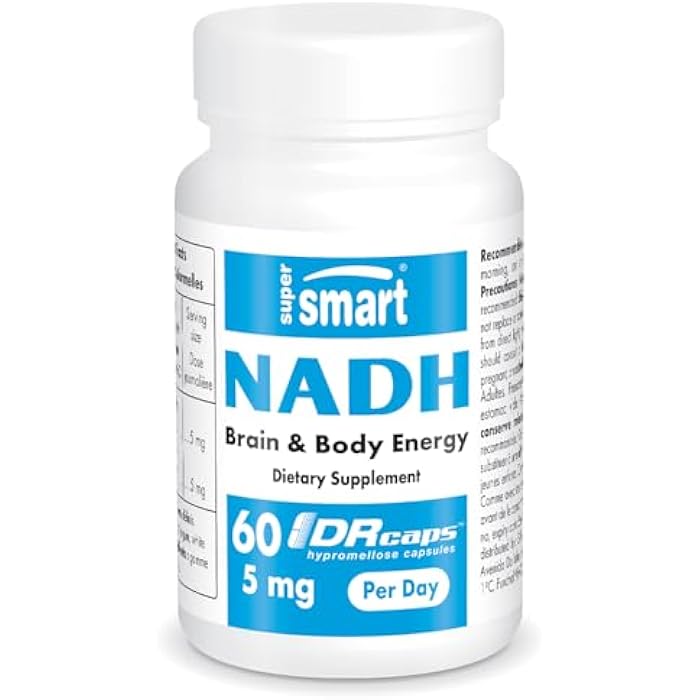 Supersmart - NADH 5mg per Day (Reduced Nicotinamide Adenine Dinucleotide) - NADH Supplement - Energy Pills | Non-GMO & Gluten Free - 60 Delayed Release Capsules - Image 1