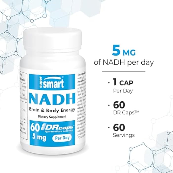 Supersmart - NADH 5mg per Day (Reduced Nicotinamide Adenine Dinucleotide) - NADH Supplement - Energy Pills | Non-GMO & Gluten Free - 60 Delayed Release Capsules - Image 4