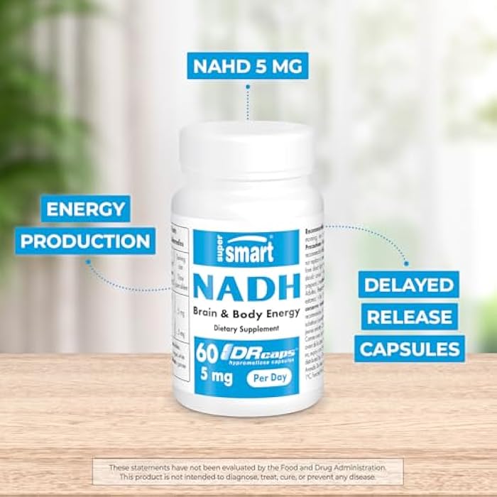 Supersmart - NADH 5mg per Day (Reduced Nicotinamide Adenine Dinucleotide) - NADH Supplement - Energy Pills | Non-GMO & Gluten Free - 60 Delayed Release Capsules - Image 2