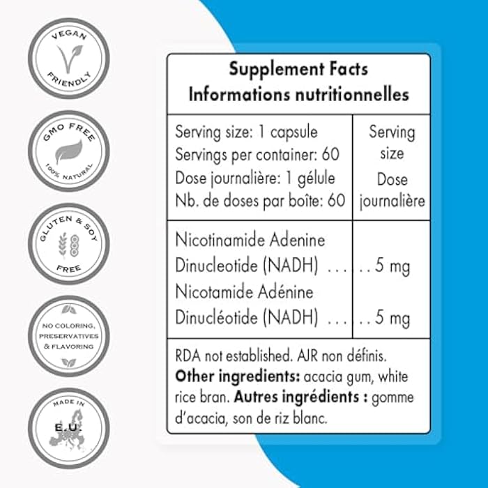 Supersmart - NADH 5mg per Day (Reduced Nicotinamide Adenine Dinucleotide) - NADH Supplement - Energy Pills | Non-GMO & Gluten Free - 60 Delayed Release Capsules - Image 3