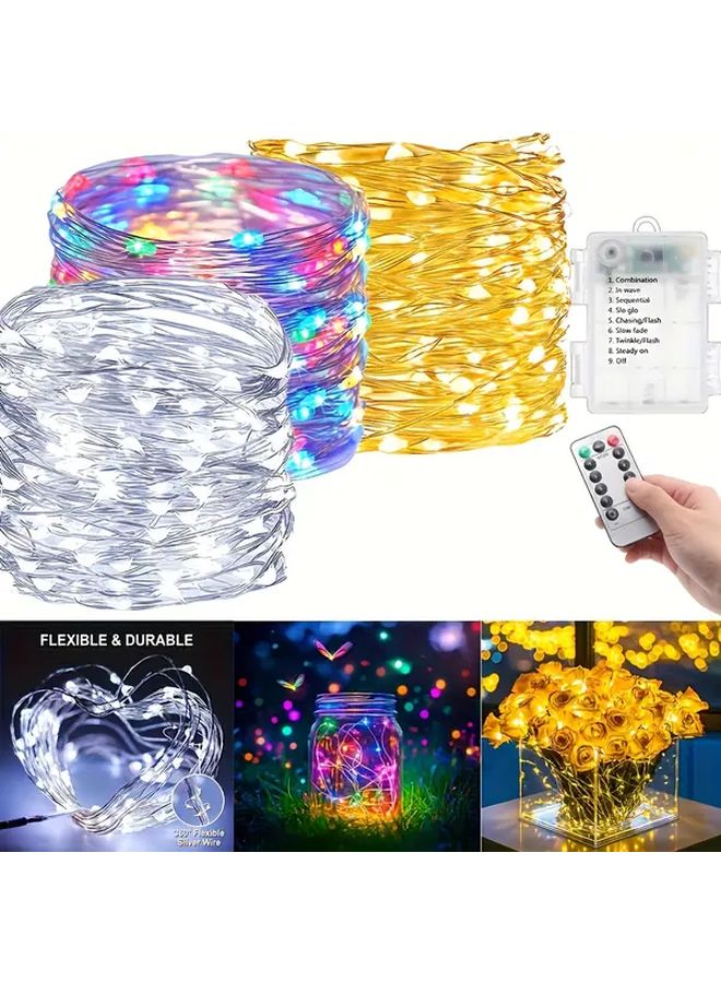 Christmas Battery Operated LED Fairy Lights White 787.4 Inch 200 LED Star Shaped String Lights with Remote Control Timer and 8 Lighting Modes for Tree Ceiling Wreaths Weddings - Image 1