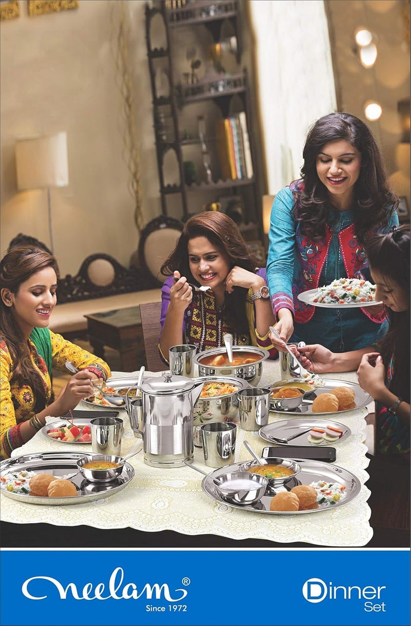 Neelam Neelam Stainless Steel 24 Gauge Premium 28 Pieces Dinner Set, Ideal Gifting Dinner Set, Ideal for Special Occasions Like Anniversary, Wedding, Housewarming Party, Dishwasher Safe, Silver - Image 3