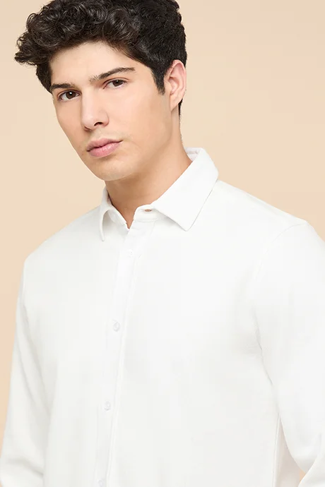 أر أند بي Textured Shirt with Classic Collar and Long Sleeves