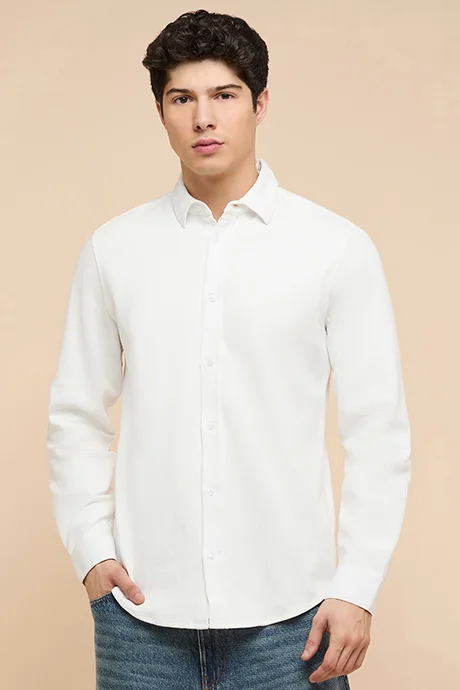 أر أند بي Textured Shirt with Classic Collar and Long Sleeves