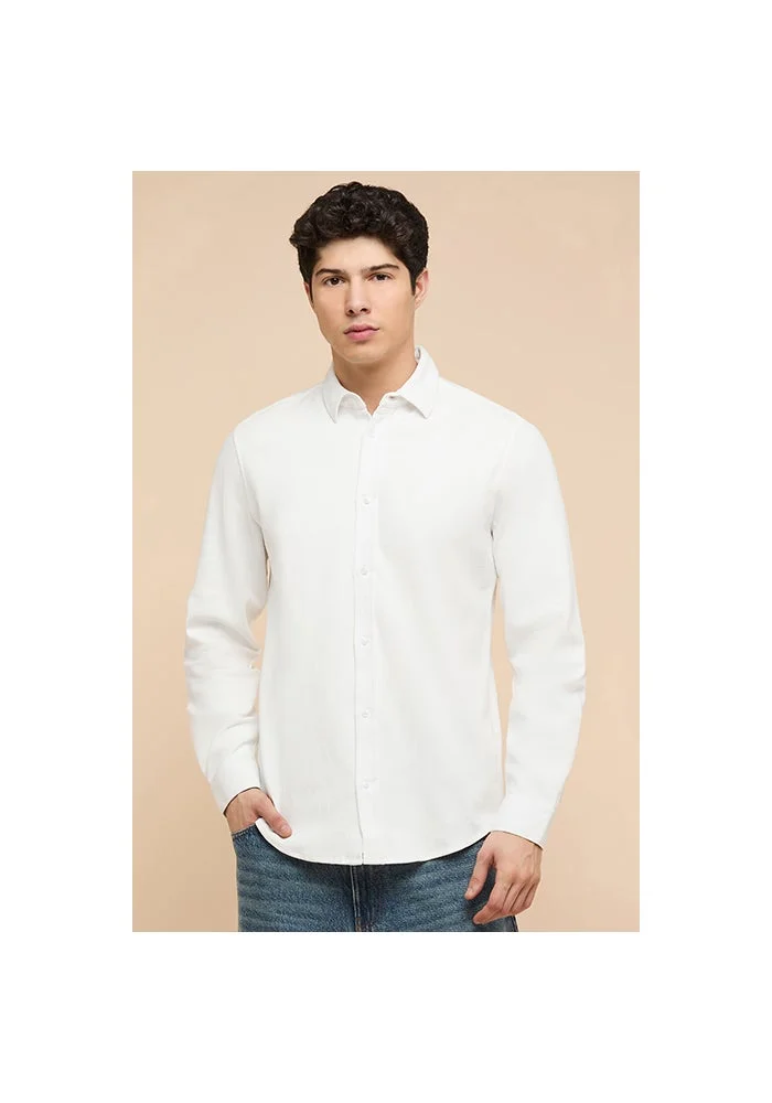 أر أند بي Textured Shirt with Classic Collar and Long Sleeves