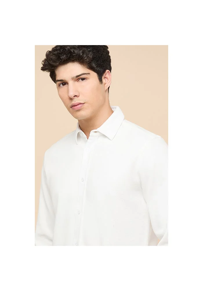أر أند بي Textured Shirt with Classic Collar and Long Sleeves
