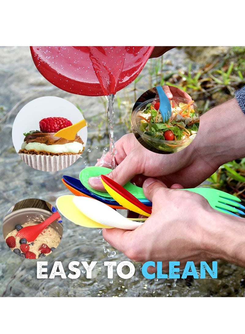 SYOSI Reusable Camping Cutlery, Lightweight and Durable Plastic Spoon Fork Knife Set for Backpacking, Hiking, and Outdoor Adventures, 14 Pack, 7 Colors  - Image 5
