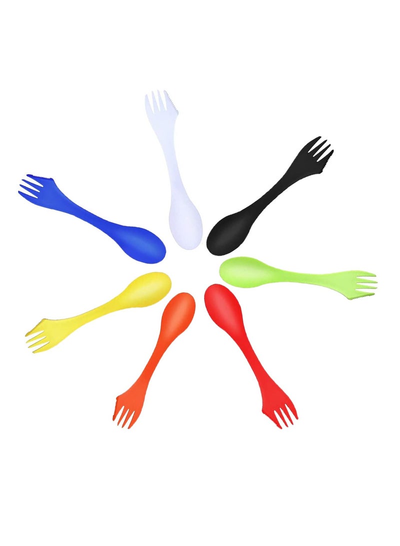 SYOSI Reusable Camping Cutlery, Lightweight and Durable Plastic Spoon Fork Knife Set for Backpacking, Hiking, and Outdoor Adventures, 14 Pack, 7 Colors  - Image 1