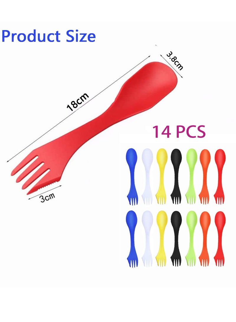 SYOSI Reusable Camping Cutlery, Lightweight and Durable Plastic Spoon Fork Knife Set for Backpacking, Hiking, and Outdoor Adventures, 14 Pack, 7 Colors  - Image 3