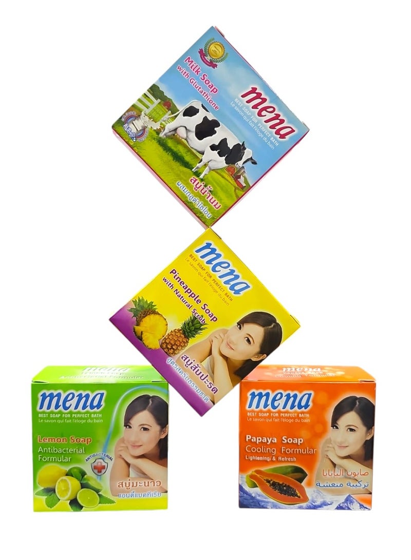 Mena Papaya Milk, Pineapple & Lemon Soap with Cooling, Lightening & Refreshing Formula 3 x 150g 1 x 130g