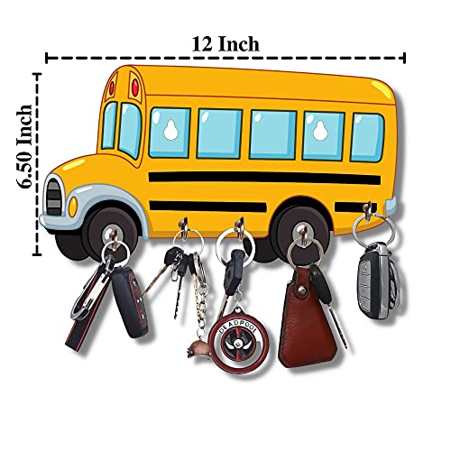 Webelkart Premium HD UV Printed Bus Shaped Keys Wooden Key Holder (12 Inch x 6.50 Inch, Wood, Multicolor)- 5 Hooks - Image 2