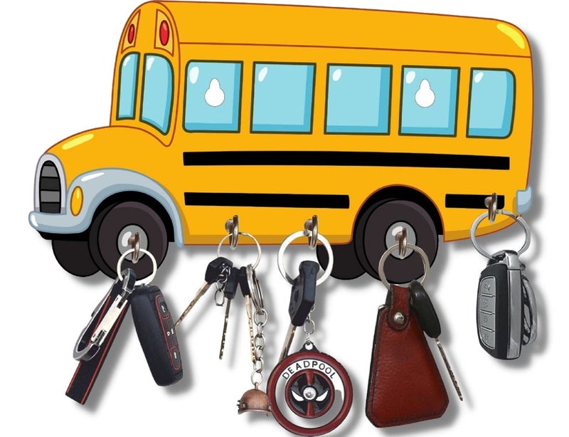 Webelkart Premium HD UV Printed Bus Shaped Keys Wooden Key Holder (12 Inch x 6.50 Inch, Wood, Multicolor)- 5 Hooks - Image 3