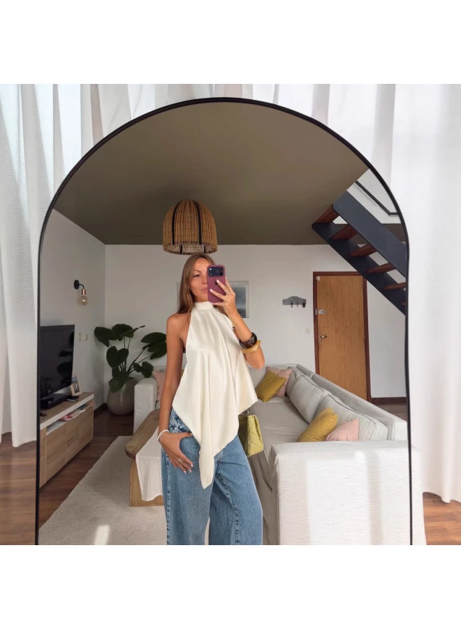 Spring/summer European And American Style Satin Women's Clothing Hot Girl Backless Halter Top Loose Solid Color Top Women