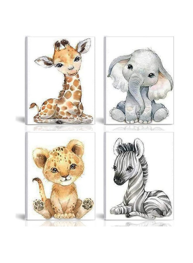 Kiddale Safari Animals Nursery Decorpack Of 4;8"X10"Framed Watercolor Jungle Baby Animals Bedroom Wall Arttropical Animal Canvas Print Posters For Living Room Boys Girls Bedroom Nursery Decorations - Image 1