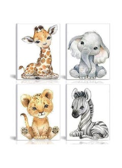 Kiddale Safari Animals Nursery Decorpack Of 4;8"X10"Framed Watercolor Jungle Baby Animals Bedroom Wall Arttropical Animal Canvas Print Posters For Living Room Boys Girls Bedroom Nursery Decorations  - Image 2