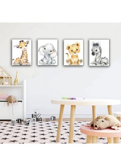 Kiddale Safari Animals Nursery Decorpack Of 4;8"X10"Framed Watercolor Jungle Baby Animals Bedroom Wall Arttropical Animal Canvas Print Posters For Living Room Boys Girls Bedroom Nursery Decorations  - Image 5