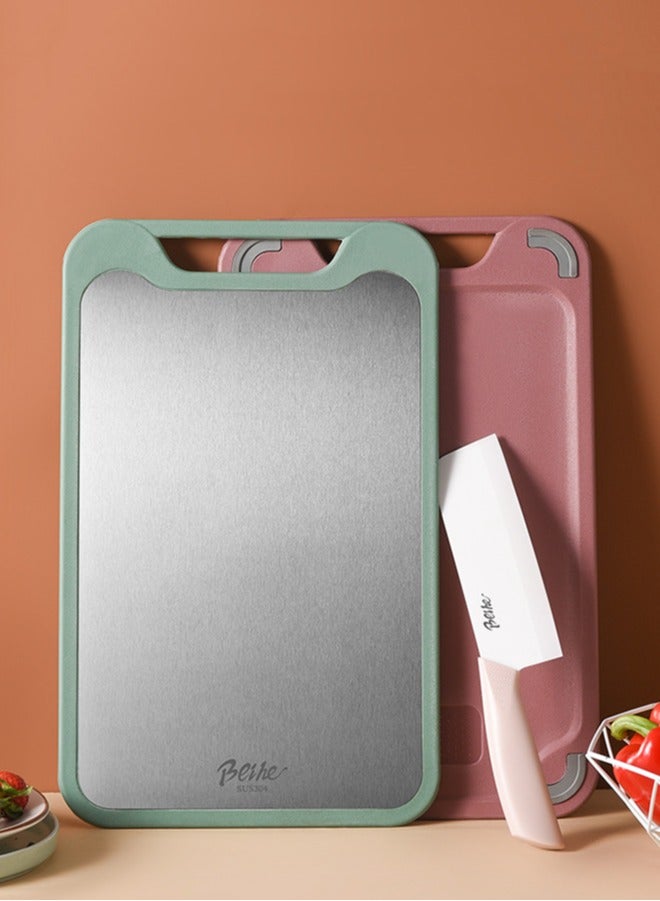 wowofa Cutting Board Two Sides Of Stainless Steel and Plastic Dual-purpose Multifunctional Cut Vegetables and Meat Chopping Board Pink - Image 2