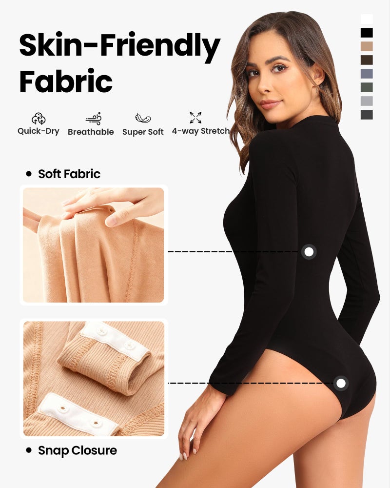 TVKSOM 4/5 Pack Long Sleeve Bodysuit for Women Round Neck Soft Breathable Casual Basic Stretchy Body Suits Tops - Image 2