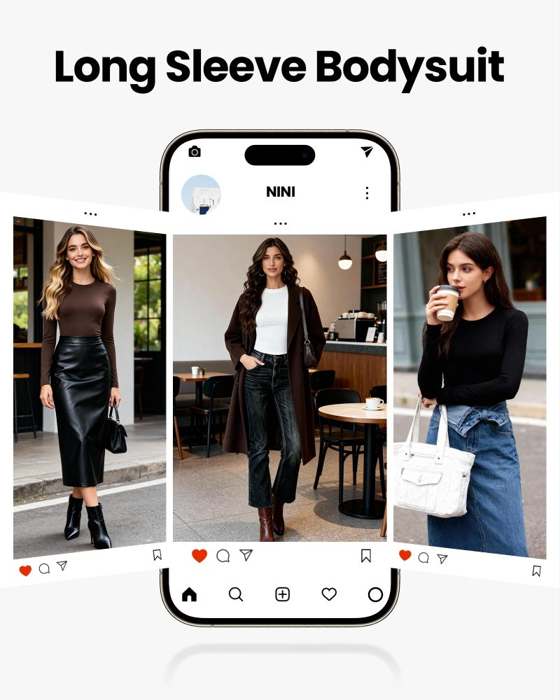 TVKSOM 4/5 Pack Long Sleeve Bodysuit for Women Round Neck Soft Breathable Casual Basic Stretchy Body Suits Tops - Image 4