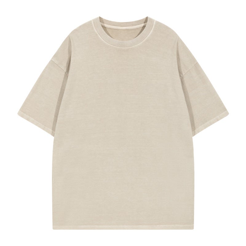 260G Washed Oversized Drop-Shoulder Cotton Loose T-Shirt Vintage Trendy Brand Unisex Couple Short-Sleeve Stylish - Image 1