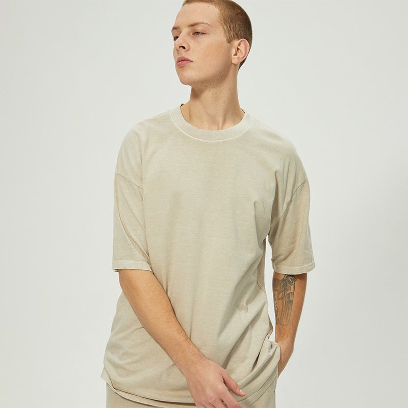 260G Washed Oversized Drop-Shoulder Cotton Loose T-Shirt Vintage Trendy Brand Unisex Couple Short-Sleeve Stylish - Image 4