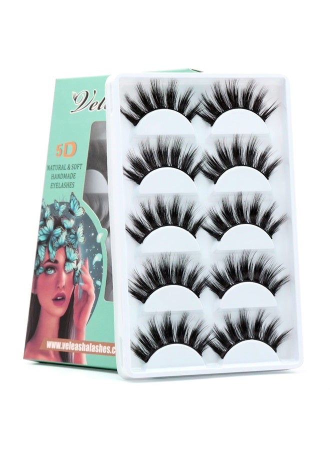Veleasha Lashes 5D Faux Mink Lashes 100% Handmade Luxurious Fake Eyelashes Lightweight Fluffy False Eyelashes 5 Pairs Pack (Dubai) - Image 2