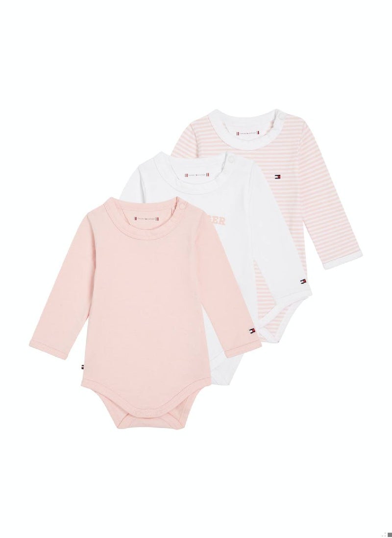 TOMMY HILFIGER Baby 3 Pack One Piece Bodysuit - Cotton, Pink  - Image 1