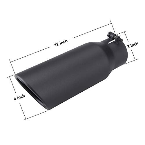 LCGP فوهة العادم السوداء LCGP 3" مدخل، 3" × 4" × 12" فوهة عادم ديزل من الفولاذ المقاوم للصدأ، تركيب براغي عالمي - Image 2