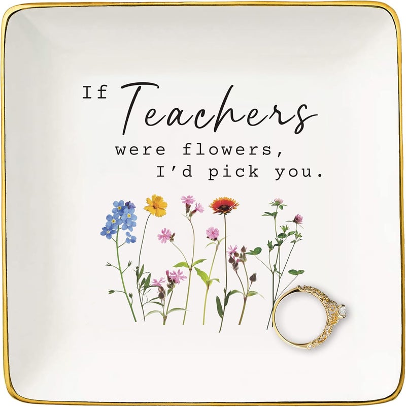 NZY If Teachers Were Flowers,I'd Pick You-Thank You Teacher Gift,Teachers Month Gift,Thanksgiving Christmas Gifts for Teachers,Teacher Appreciates Gift from Student-Jewelry Tray Trinket Holder Ring Dish - Image 1