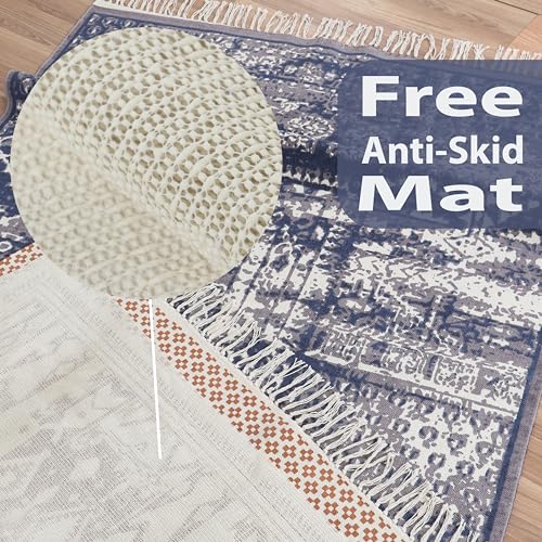 Villedomo Reversible 4X6 Feet Rugs In Potpourri Blue Stylish,Washable Area Rectangular Rugs With Anti-Skid Mat-Ideal For Living Room,Bedroom,And More! - Image 5