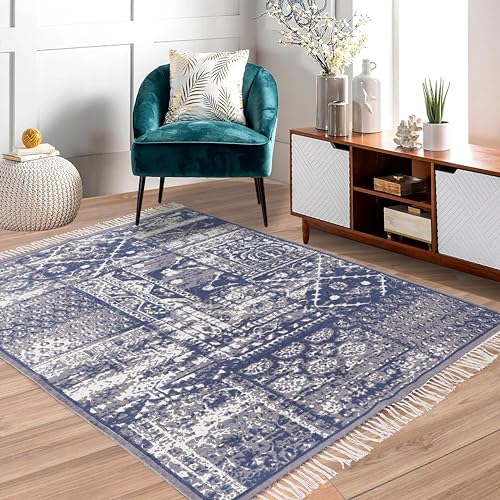 Villedomo Reversible 4X6 Feet Rugs In Potpourri Blue Stylish,Washable Area Rectangular Rugs With Anti-Skid Mat-Ideal For Living Room,Bedroom,And More! - Image 2