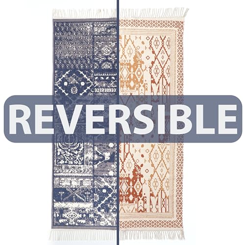 Villedomo Reversible 4X6 Feet Rugs In Potpourri Blue Stylish,Washable Area Rectangular Rugs With Anti-Skid Mat-Ideal For Living Room,Bedroom,And More! - Image 4