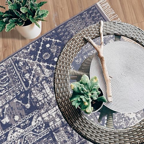 Villedomo Reversible 4X6 Feet Rugs In Potpourri Blue Stylish,Washable Area Rectangular Rugs With Anti-Skid Mat-Ideal For Living Room,Bedroom,And More! - Image 3