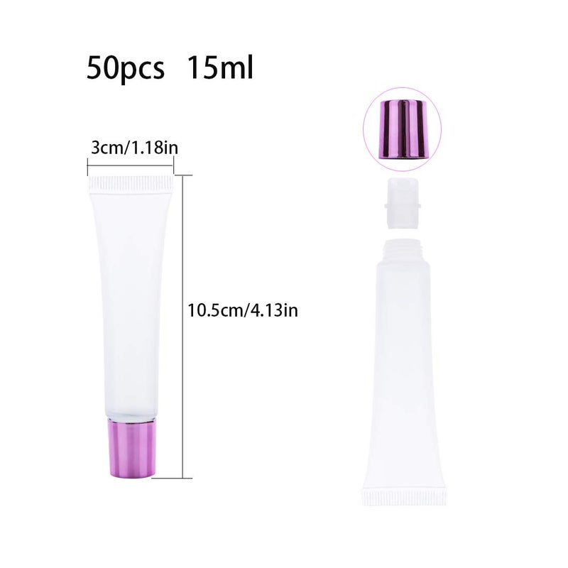 AJLTPA AJLTPA 50Pcs 15ml Lip Gloss Squeeze Tubes, Pink Purple Lip Gloss Containers Empty, Refillable Soft Clear Tubes for DIY Lipgloss Balm Cosmetic (Pink Purple)  - Image 2