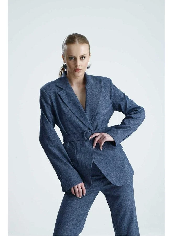 GACACOLLECTION DİEL Fabric Belted Navy Jacket