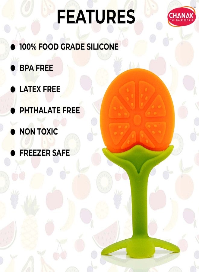 Chanak Baby Silicone Teether, Fruit Teether for Toddlers,100% Food Grade Silicone Teether, Non-Toxic & Latex Free Suitable for Kids Above 3 Months, BIS Approved. (Orange) - Image 2