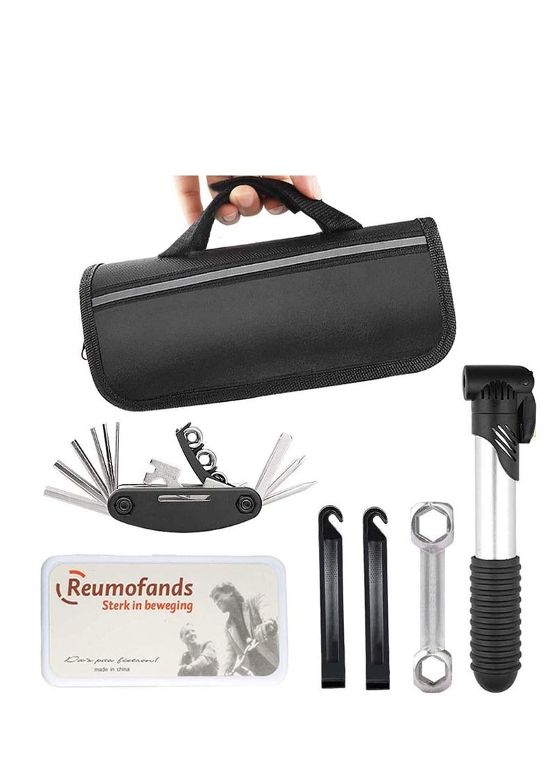 Y&D Bike Tyre Repair Tool Kit Multitool Portable Waterproof Bicycle Bag with Mini Pump Puncture Accessories for Cycling Essentials Kit - Image 1
